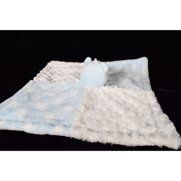 Baby Essentials Lovey Plush Blue Bear Blanket 4-Square Pattern Blue & White - Picture 10 of 14
